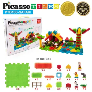 PicassoTiles Hedgehog Building Blocks (Bristle) Safari Theme 100pc