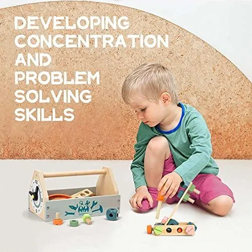 Pretend Play Toy Wooden Toy Tool Kit (1 Years  ) Imagination and Creativity Fix it up Wooden Toy (32 Pcs)