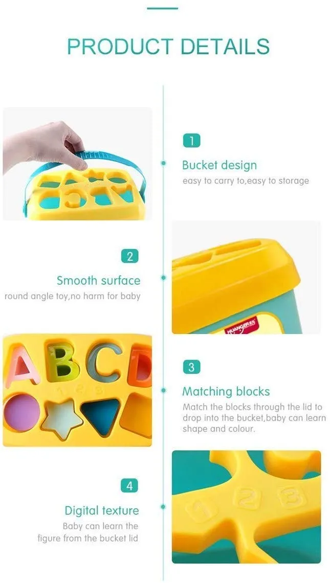 Sanghariyat Baby First Blocks Activity Toys Sorter Baby And Toddler Toy Abcd Learning Shape Alphabets Storage Bucket Toys Sorting Game Developmental Educational Toy Children 16 Building Blocks,Multi