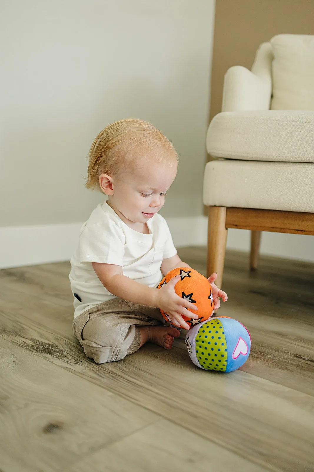 Set of 3 Montessori Balls with Chime, Rattle, Crinkle in Multicolor