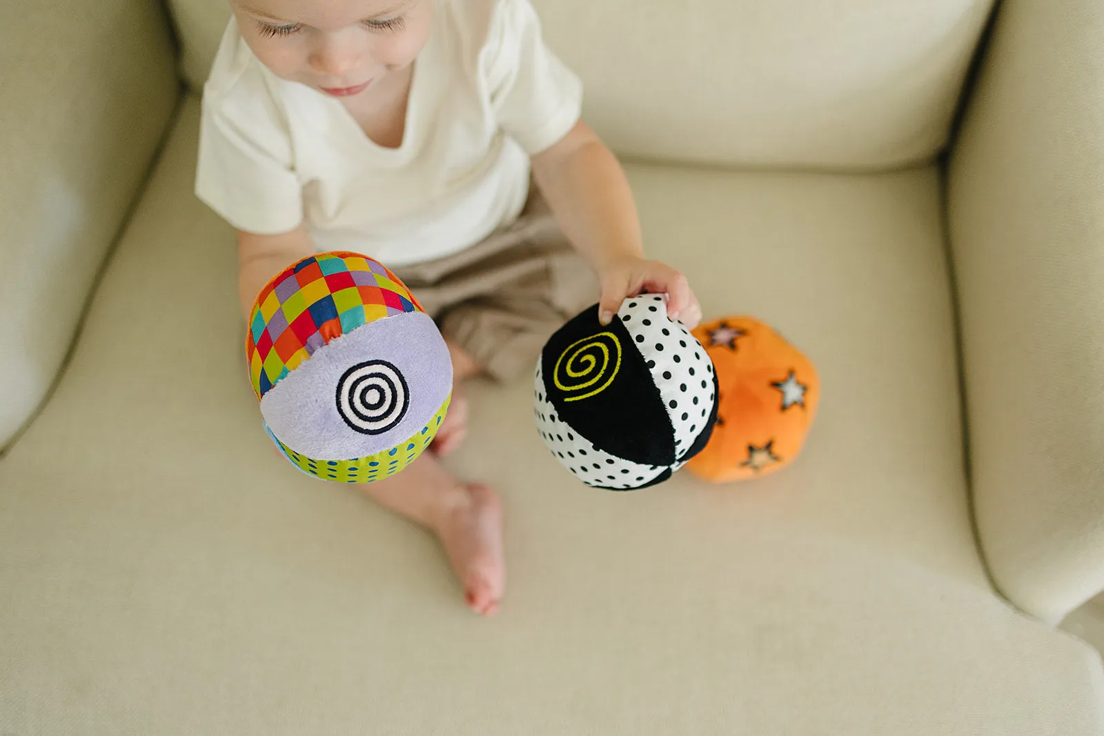 Set of 3 Montessori Balls with Chime, Rattle, Crinkle in Multicolor