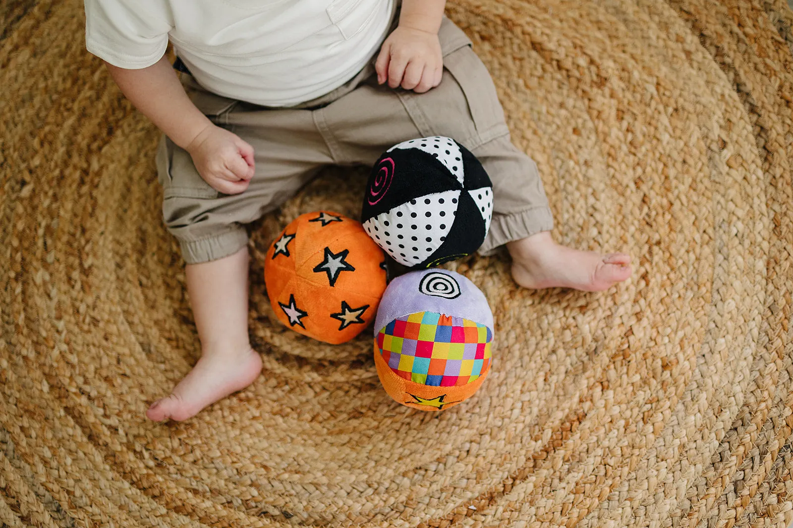 Set of 3 Montessori Balls with Chime, Rattle, Crinkle in Multicolor