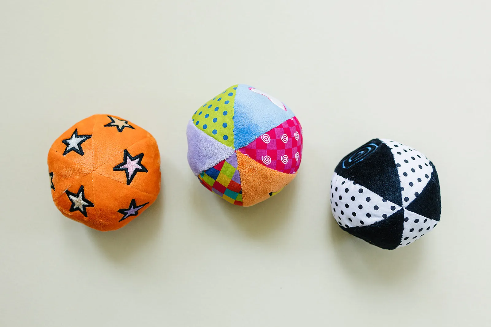 Set of 3 Montessori Balls with Chime, Rattle, Crinkle in Multicolor