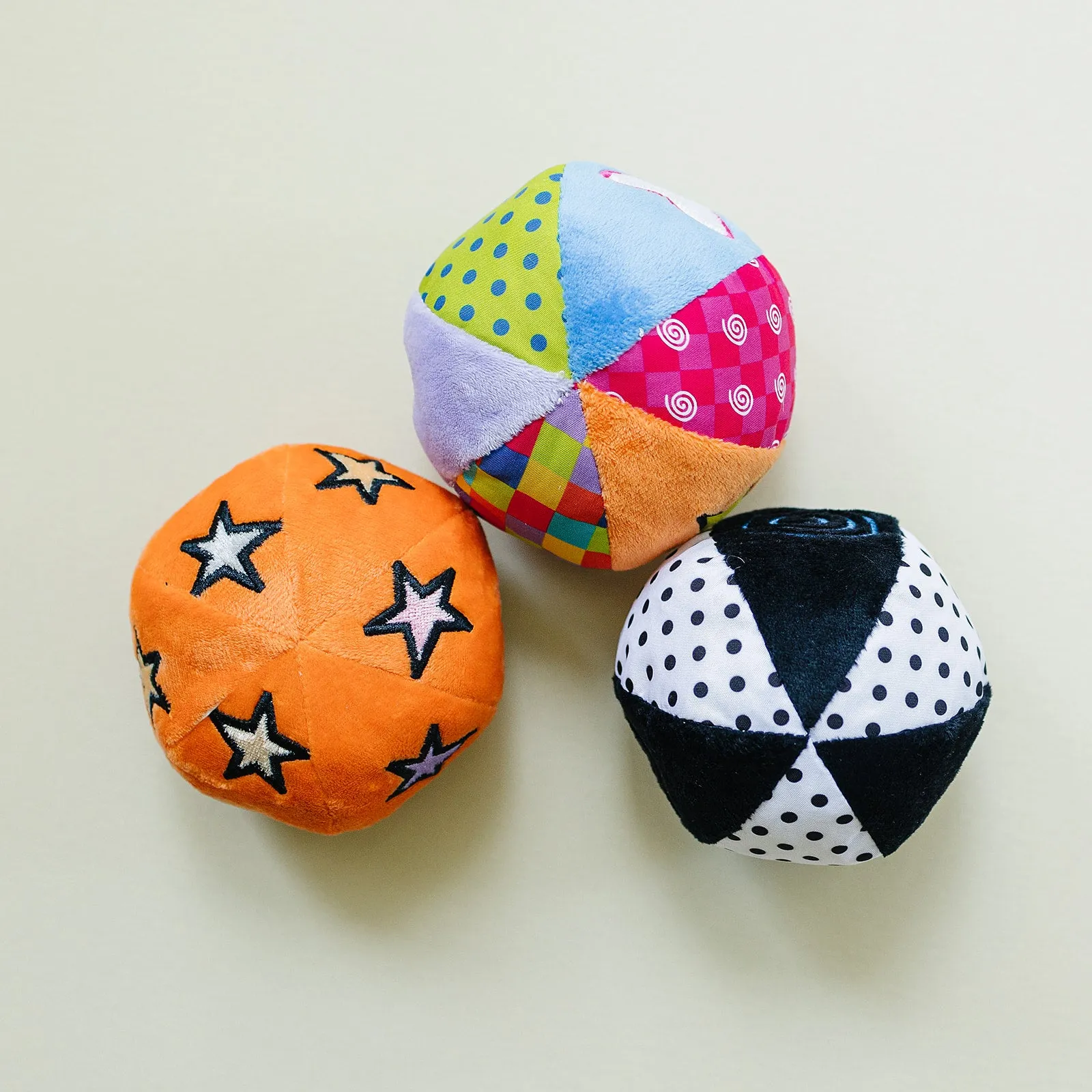 Set of 3 Montessori Balls with Chime, Rattle, Crinkle in Multicolor