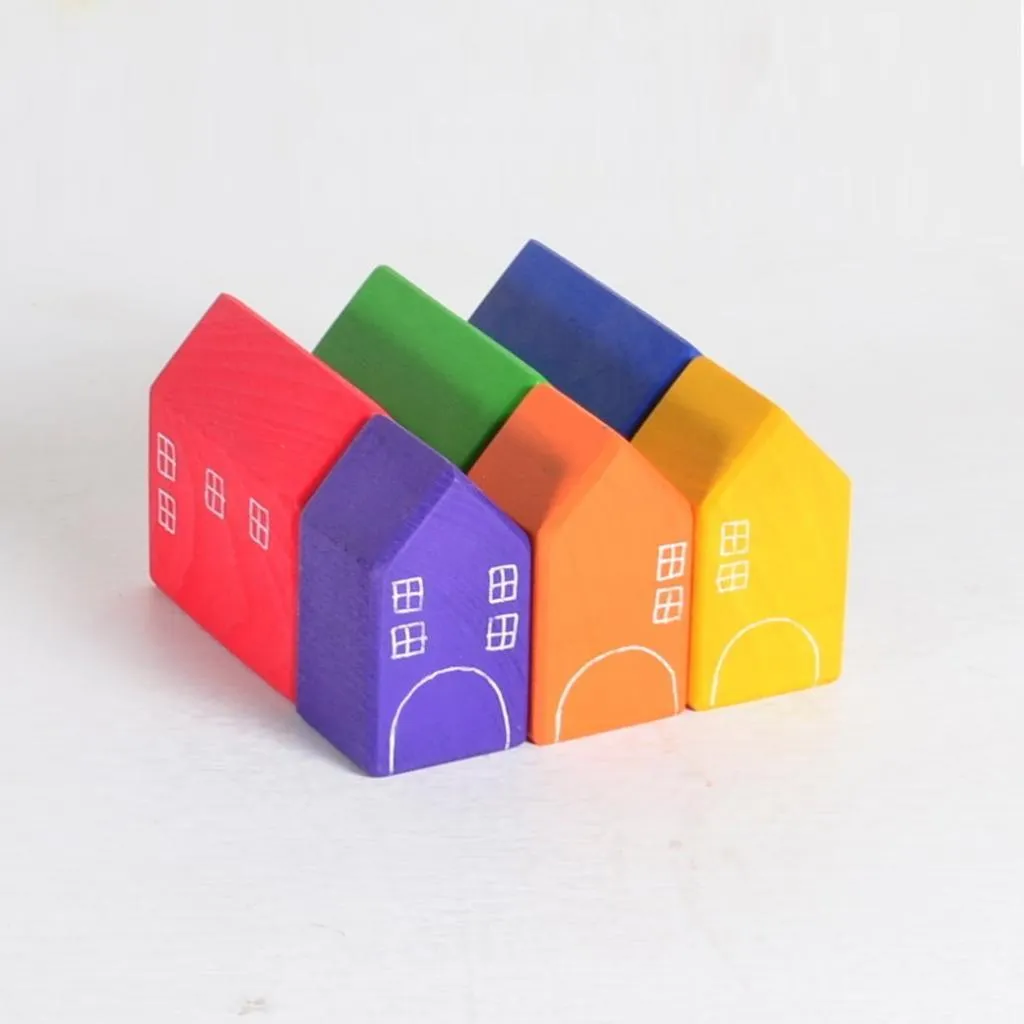 Small Wooden Houses Set of 6