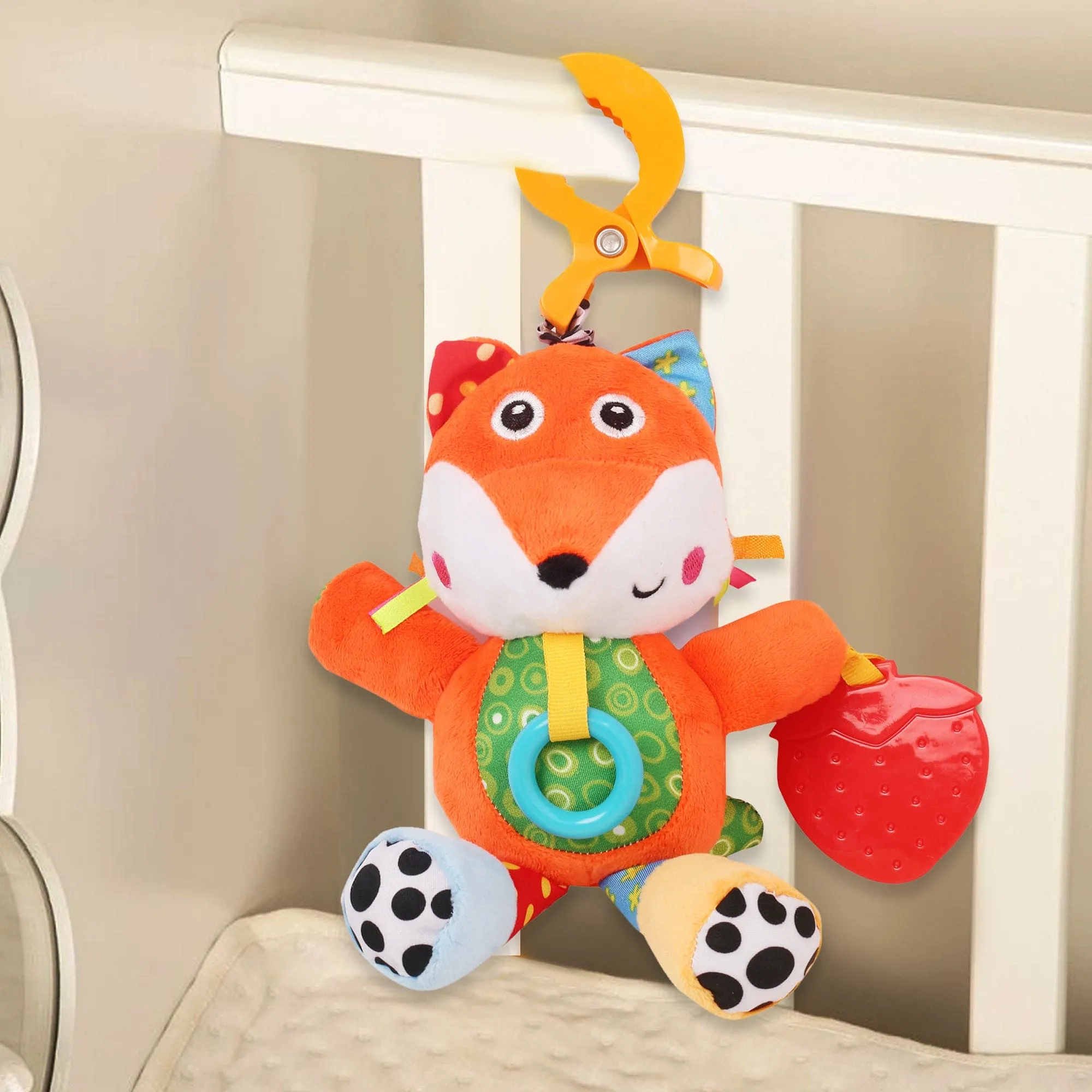 Smart Fox Orange Hanging Pulling Toy With Teether