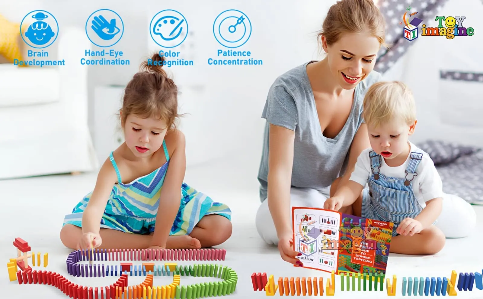 Toy ImagineTM 480 pcs Colorful Wooden Domino Block Set for Kids Educational and Learning Activity Game Play | Helps in Skill Development and Color Recognition (12 Colors)