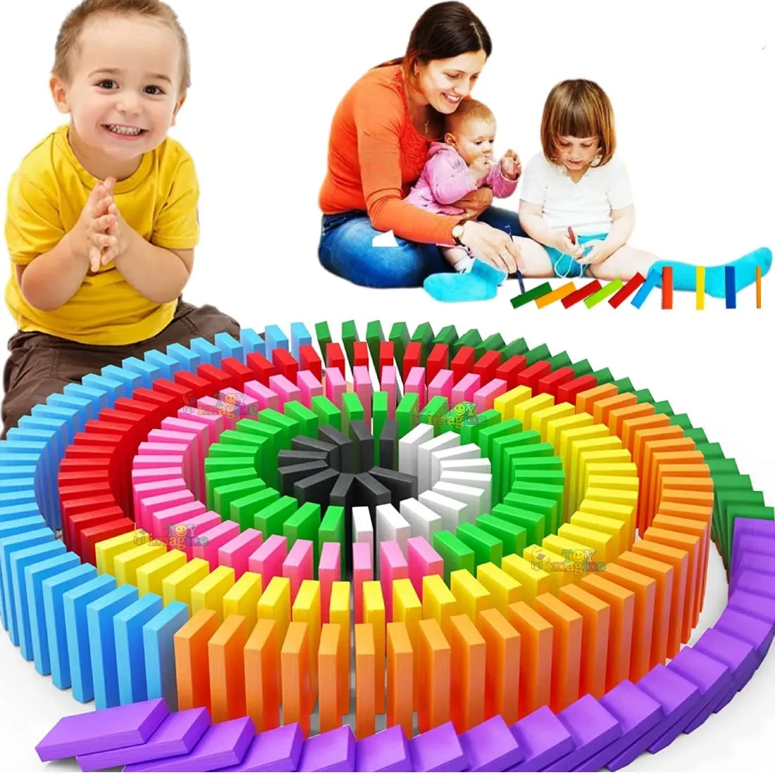 Toy ImagineTM 480 pcs Colorful Wooden Domino Block Set for Kids Educational and Learning Activity Game Play | Helps in Skill Development and Color Recognition (12 Colors)