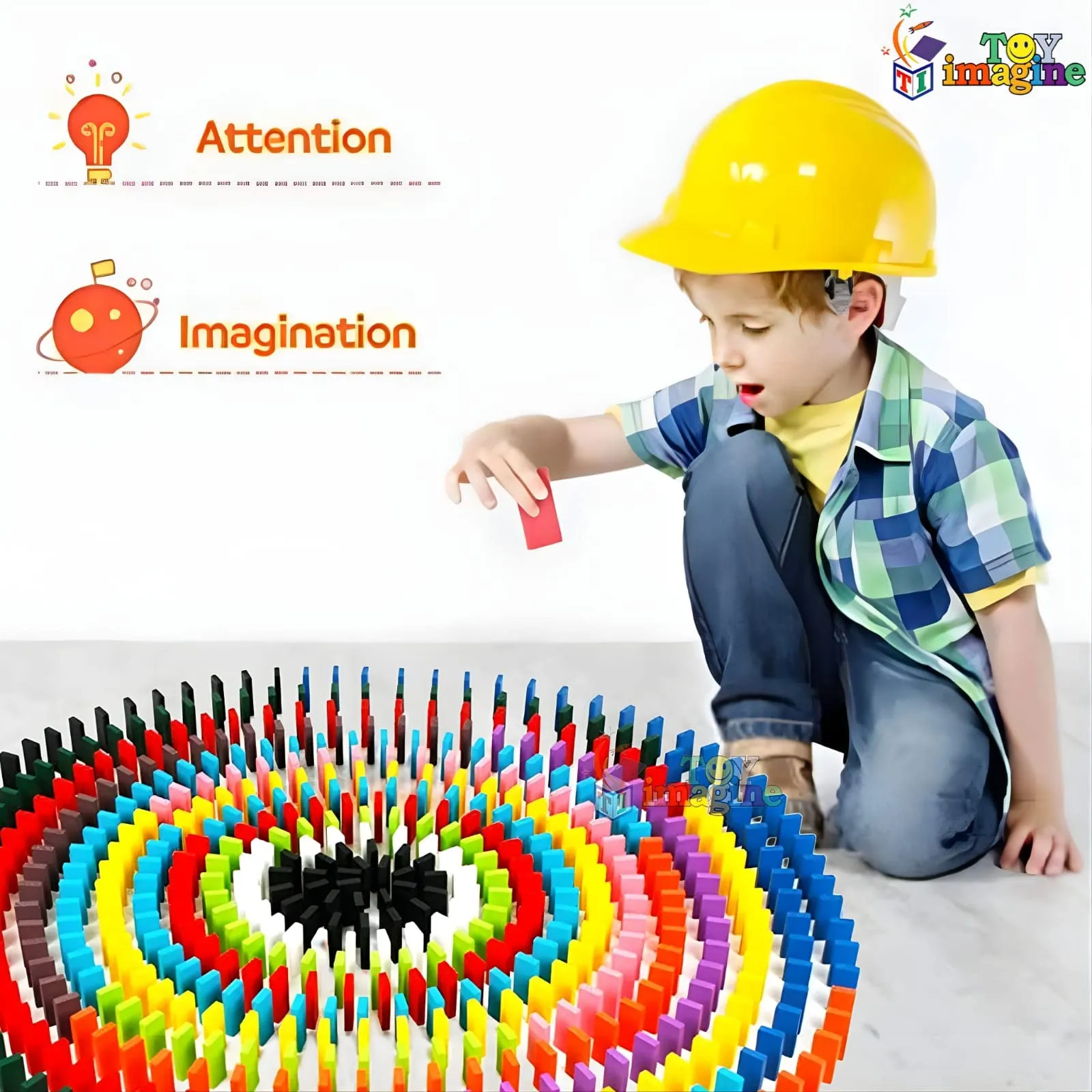 Toy ImagineTM 480 pcs Colorful Wooden Domino Block Set for Kids Educational and Learning Activity Game Play | Helps in Skill Development and Color Recognition (12 Colors)