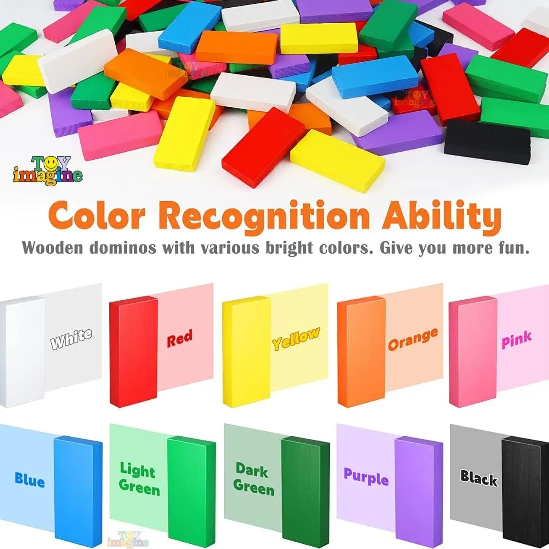 Toy ImagineTM 480 pcs Colorful Wooden Domino Block Set for Kids Educational and Learning Activity Game Play | Helps in Skill Development and Color Recognition (12 Colors)