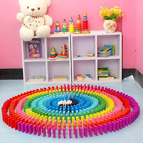 VGRASSP 240 pcs 12 Colour Wooden Domino Toy for Kids - Educational Blocks Activity Game for Play and Learning (240)