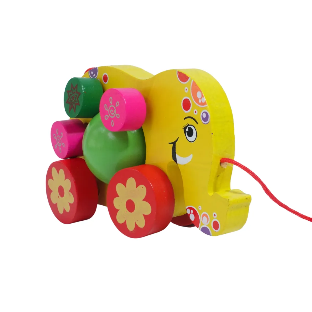 Walk-A-Long Wooden Pull Along Toy Elephant-1(Random colours will be send)