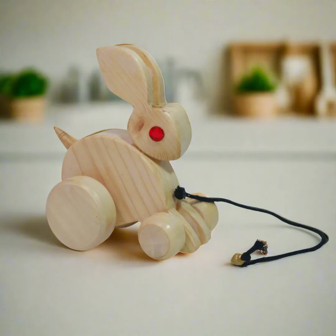 Walk-A-Long Wooden Pull Along Toy Small Rabbit for 12 Months