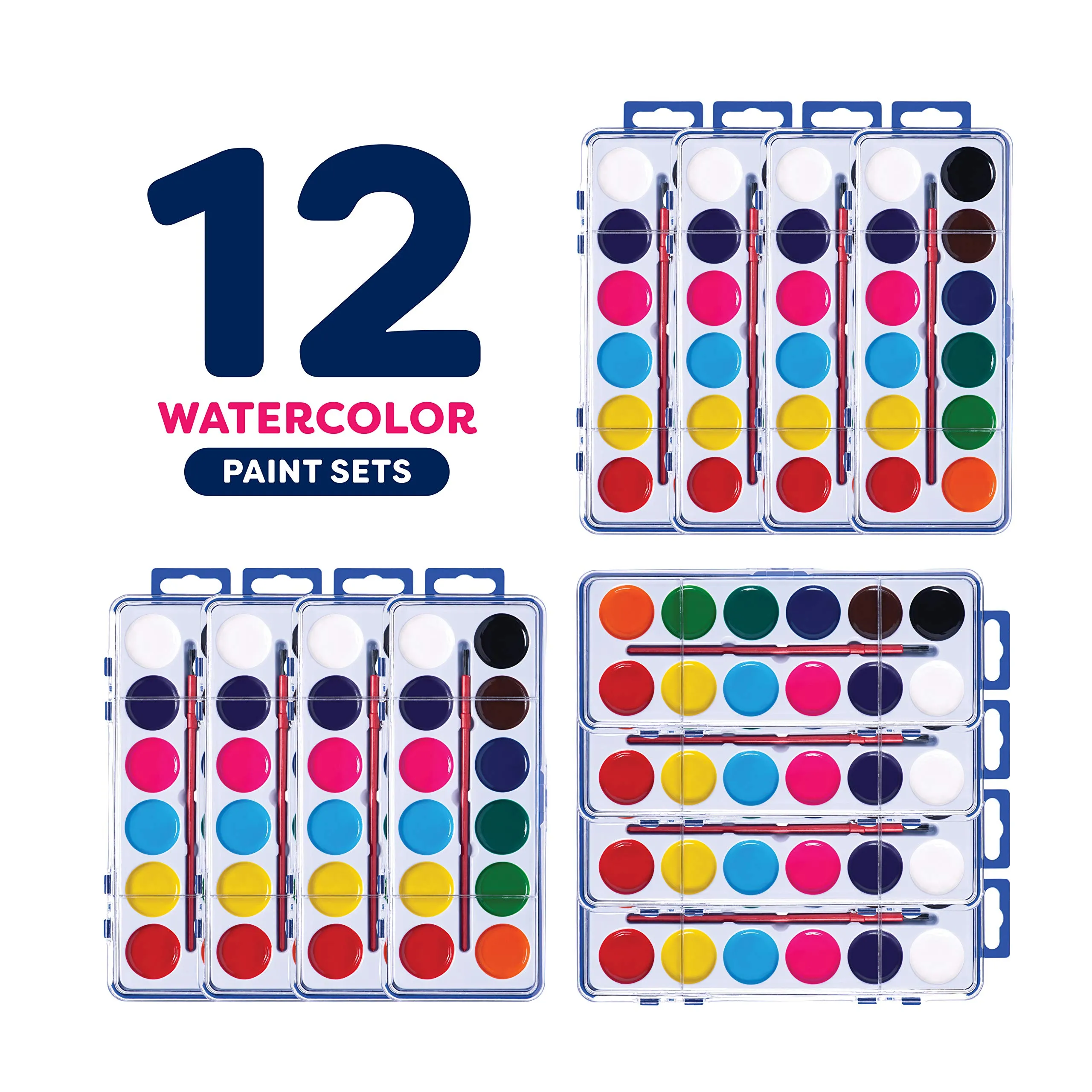 Watercolor Paint Set For Kids - Bulk Set Of 12 - Washable Paints In 12 Colors - Perfect