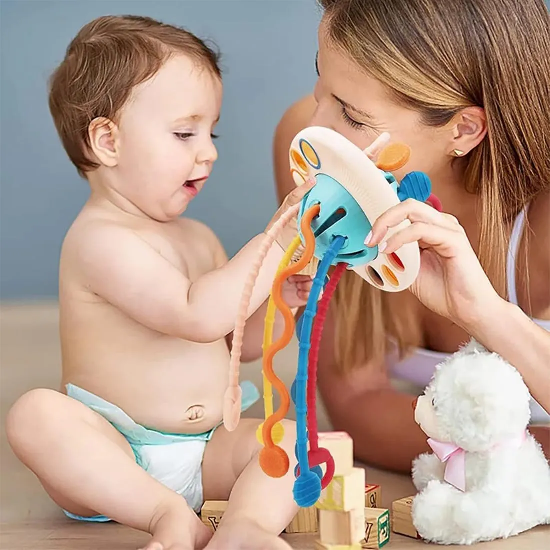 Wembley Pull String Toys for Babies Montessori Toys for 1  Year Old | Teether for 6 to 12 Months Baby Toys Food Grade Silicone Fine Motor Skills Toddler Activity Sensory Toys - BIS Approved